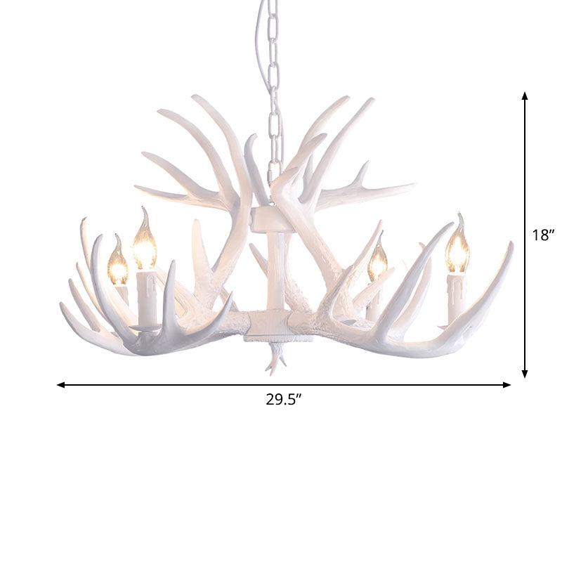 Resin Antler Chandelier Light Retro Style Living Room Pendant Light Fixture in White Clearhalo 'Ceiling Lights' 'Chandeliers' Lighting' options 2253220