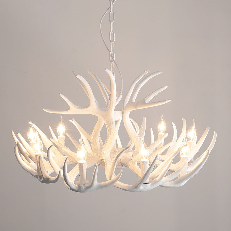 Resin Antler Chandelier Light Retro Style Living Room Pendant Light Fixture in White Clearhalo 'Ceiling Lights' 'Chandeliers' Lighting' options 2253222