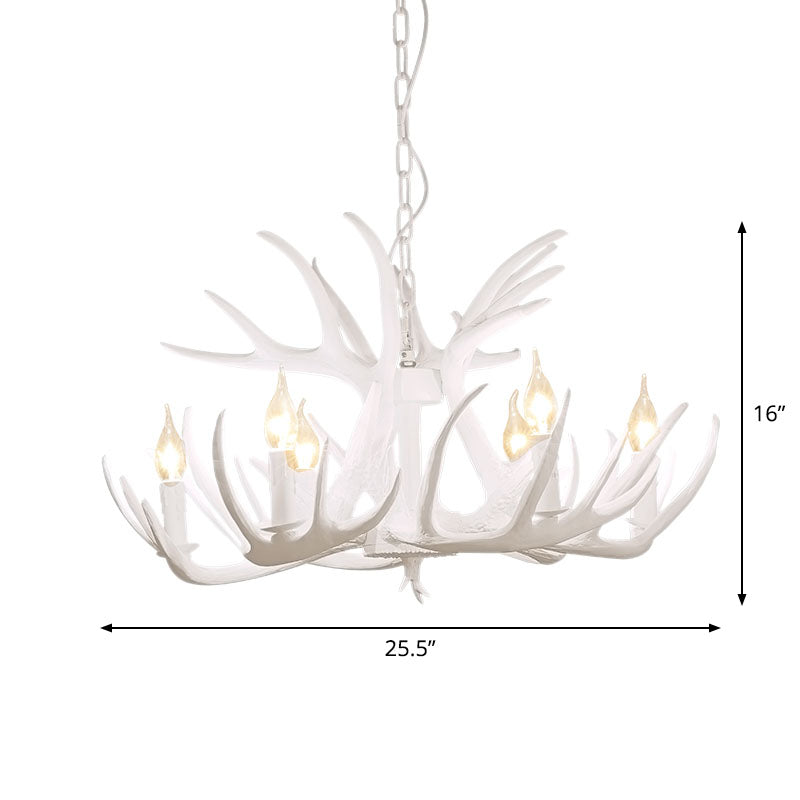 Resin Antler Chandelier Light Retro Style Living Room Pendant Light Fixture in White Clearhalo 'Ceiling Lights' 'Chandeliers' Lighting' options 2253223