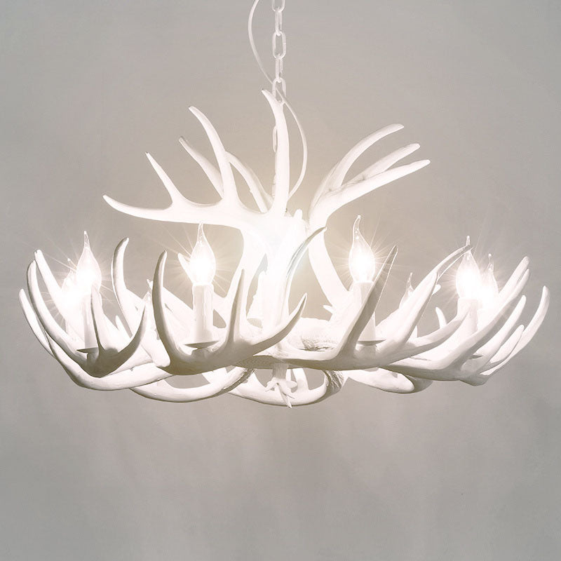 Resin Antler Chandelier Light Retro Style Living Room Pendant Light Fixture in White Clearhalo 'Ceiling Lights' 'Chandeliers' Lighting' options 2253224