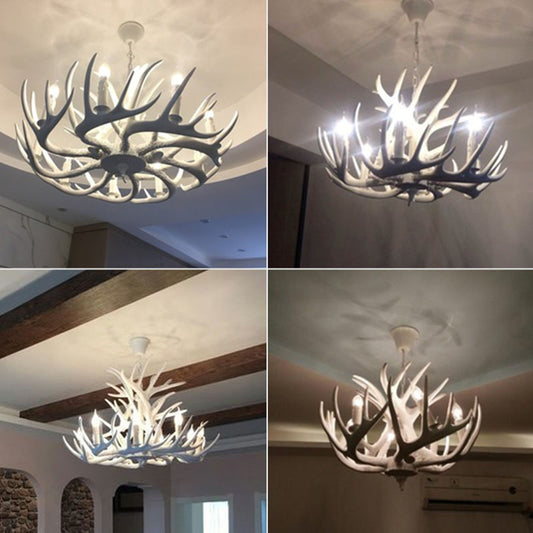 Resin Antler Chandelier Light Retro Style Living Room Pendant Light Fixture in White Clearhalo 'Ceiling Lights' 'Chandeliers' Lighting' options 2253225