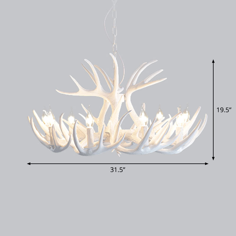 Resin Antler Chandelier Light Retro Style Living Room Pendant Light Fixture in White Clearhalo 'Ceiling Lights' 'Chandeliers' Lighting' options 2253226