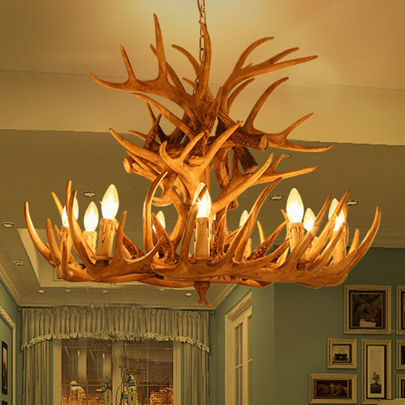 Rustic Deer Horn Suspension Lighting Resin Chandelier Light Fixture for Living Room Clearhalo 'Ceiling Lights' 'Chandeliers' Lighting' options 2253227