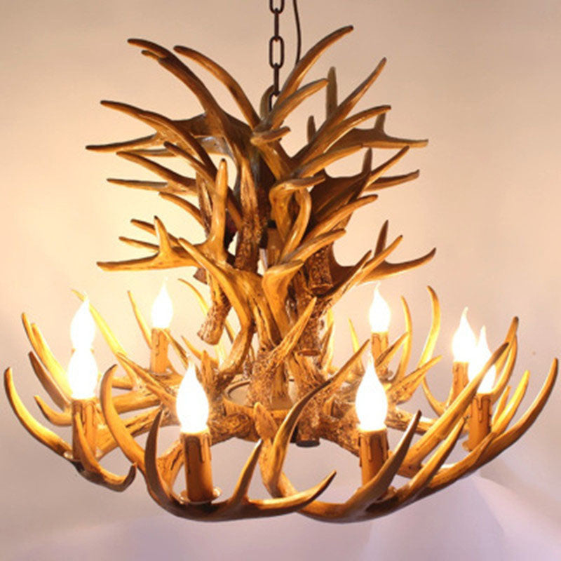 Rustic Deer Horn Suspension Lighting Resin Chandelier Light Fixture for Living Room Clearhalo 'Ceiling Lights' 'Chandeliers' Lighting' options 2253228