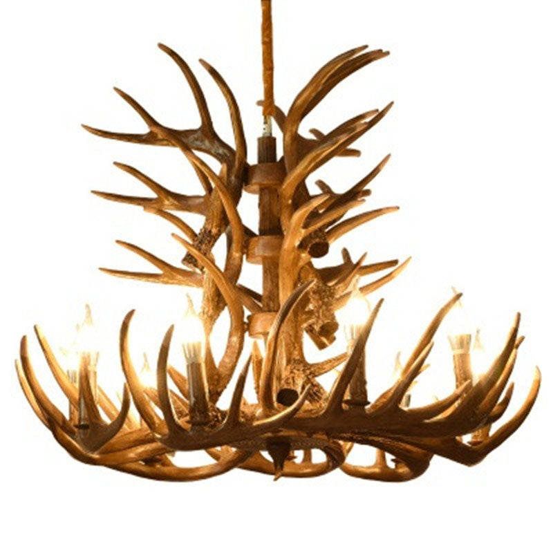 Rustic Deer Horn Suspension Lighting Resin Chandelier Light Fixture for Living Room Clearhalo 'Ceiling Lights' 'Chandeliers' Lighting' options 2253229