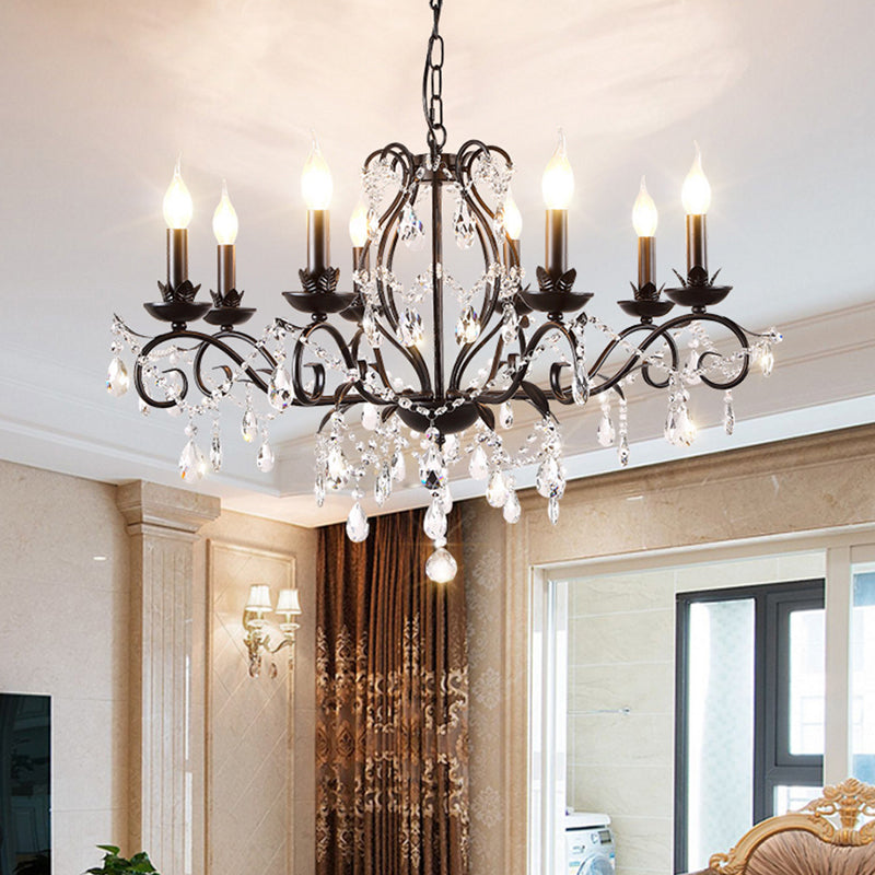 6/8 Lights Candle Chandelier Traditional Black Metallic Pendant Ceiling Light with Crystal Accents Clearhalo 'Ceiling Lights' 'Chandeliers' 'Modern Chandeliers' 'Modern' Lighting' 225323