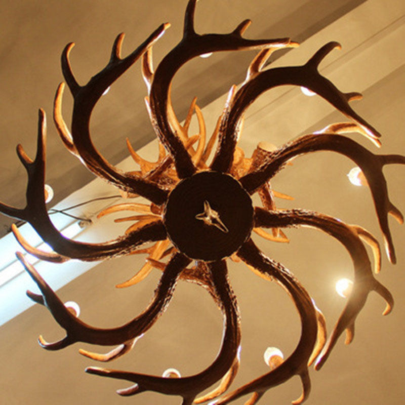 Rustic Deer Horn Suspension Lighting Resin Chandelier Light Fixture for Living Room Clearhalo 'Ceiling Lights' 'Chandeliers' Lighting' options 2253230