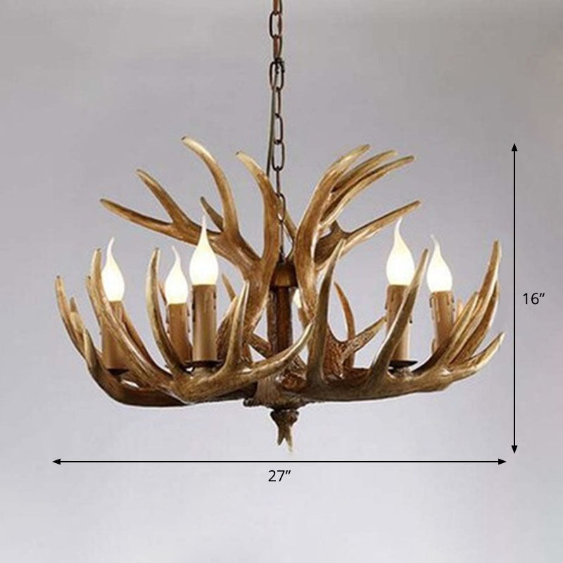 Rustic Deer Horn Suspension Lighting Resin Chandelier Light Fixture for Living Room Clearhalo 'Ceiling Lights' 'Chandeliers' Lighting' options 2253233