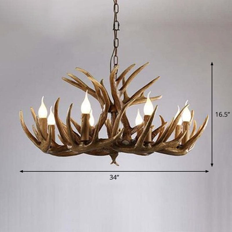 Rustic Deer Horn Suspension Lighting Resin Chandelier Light Fixture for Living Room Clearhalo 'Ceiling Lights' 'Chandeliers' Lighting' options 2253234