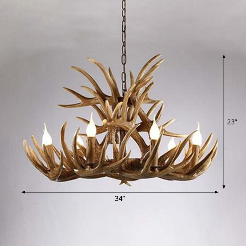 Rustic Deer Horn Suspension Lighting Resin Chandelier Light Fixture for Living Room Clearhalo 'Ceiling Lights' 'Chandeliers' Lighting' options 2253235