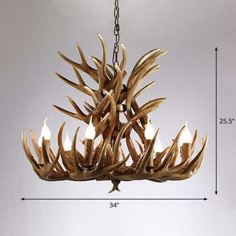 Rustic Deer Horn Suspension Lighting Resin Chandelier Light Fixture for Living Room Clearhalo 'Ceiling Lights' 'Chandeliers' Lighting' options 2253236