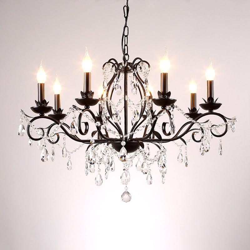 6/8 Lights Candle Chandelier Traditional Black Metallic Pendant Ceiling Light with Crystal Accents Clearhalo 'Ceiling Lights' 'Chandeliers' 'Modern Chandeliers' 'Modern' Lighting' 225324