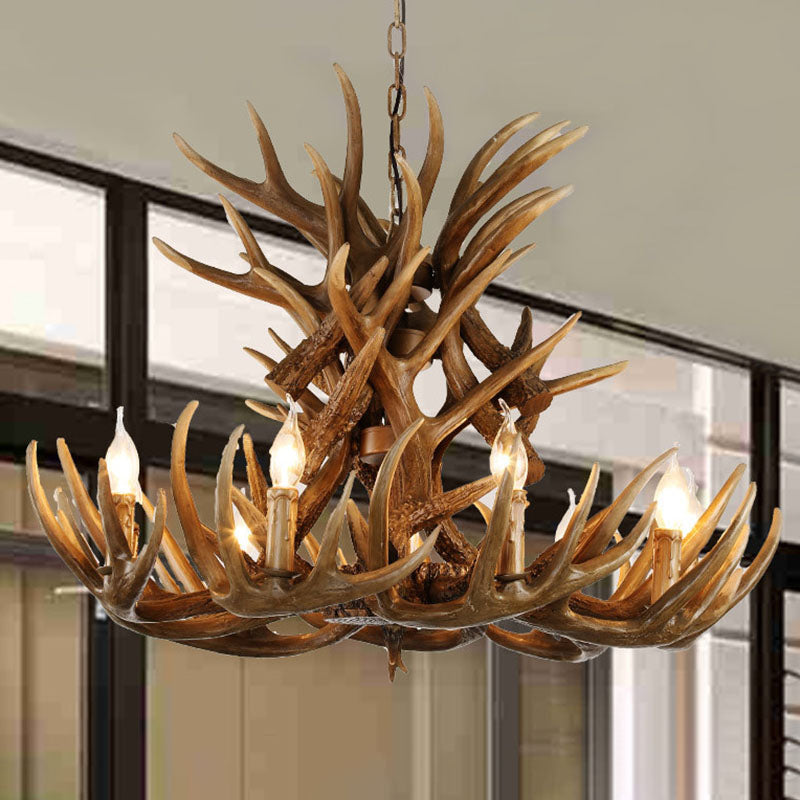 Deer Horn Resin Chandelier Lighting Classic Style Dining Room Pendant Light Fixture Clearhalo 'Ceiling Lights' 'Chandeliers' Lighting' options 2253243