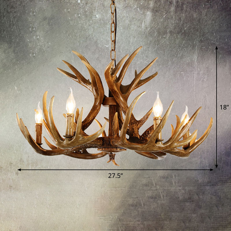 Deer Horn Resin Chandelier Lighting Classic Style Dining Room Pendant Light Fixture 6 Brown Clearhalo 'Ceiling Lights' 'Chandeliers' Lighting' options 2253245_0bdc8ccd-ab92-49a8-a2fa-5470a8c4c974