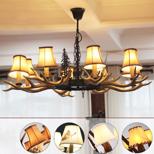 Resin Antler Ceiling Lighting Traditional Living Room Chandelier Light Fixture with Shade in Brown Clearhalo 'Ceiling Lights' 'Chandeliers' Lighting' options 2253249