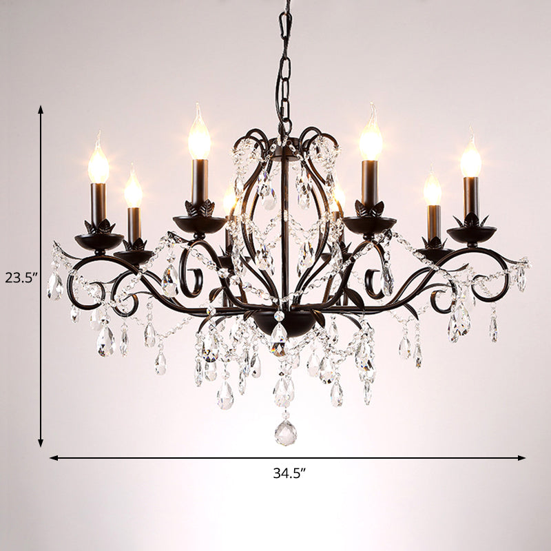 6/8 Lights Candle Chandelier Traditional Black Metallic Pendant Ceiling Light with Crystal Accents Clearhalo 'Ceiling Lights' 'Chandeliers' 'Modern Chandeliers' 'Modern' Lighting' 225325