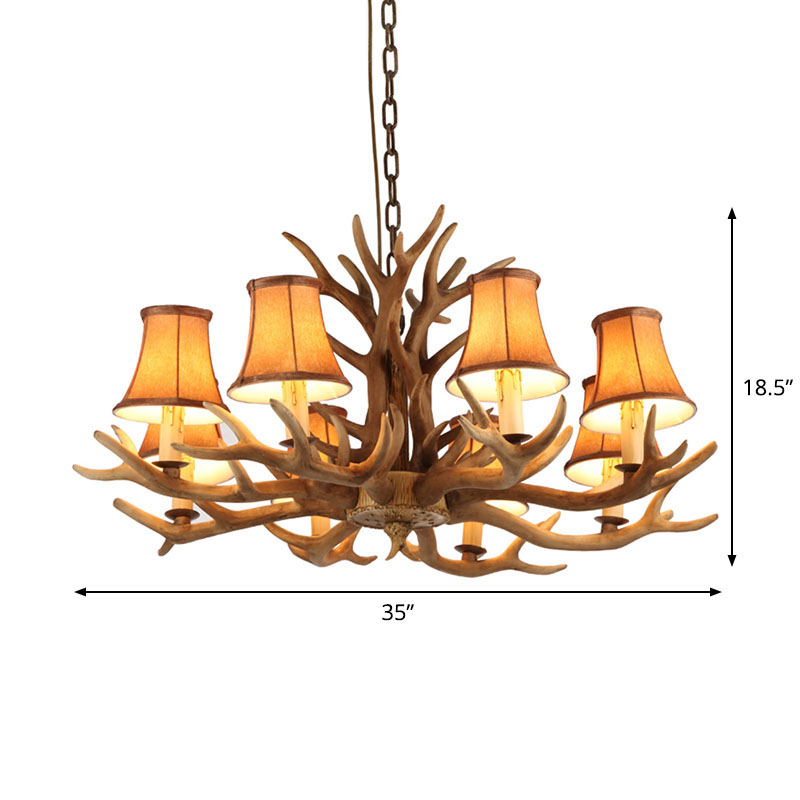 Resin Antler Ceiling Lighting Traditional Living Room Chandelier Light Fixture with Shade in Brown 8 Brown Clearhalo 'Ceiling Lights' 'Chandeliers' Lighting' options 2253250_aff35727-c04b-4cef-bc51-8257f6810c71