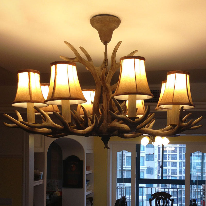 Resin Antler Ceiling Lighting Traditional Living Room Chandelier Light Fixture with Shade in Brown Clearhalo 'Ceiling Lights' 'Chandeliers' Lighting' options 2253255