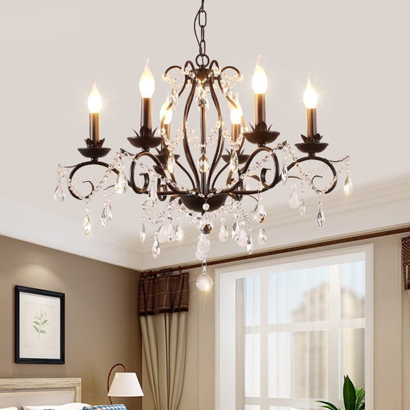 6/8 Lights Candle Chandelier Traditional Black Metallic Pendant Ceiling Light with Crystal Accents 6 Black Clearhalo 'Ceiling Lights' 'Chandeliers' 'Modern Chandeliers' 'Modern' Lighting' 225327