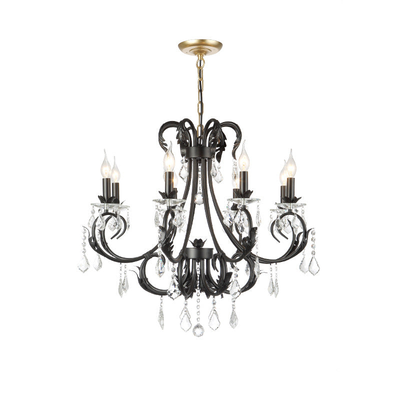 Traditional Black Candle Ceiling Pendant 6/8 Lights Metal Chandelier Lamp with Crystal Drops Clearhalo 'Ceiling Lights' 'Chandeliers' 'Modern Chandeliers' 'Modern' Lighting' 225331