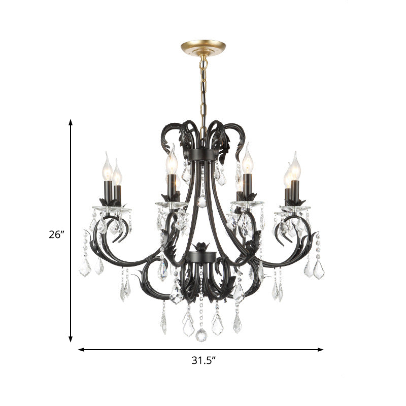 Traditional Black Candle Ceiling Pendant 6/8 Lights Metal Chandelier Lamp with Crystal Drops Clearhalo 'Ceiling Lights' 'Chandeliers' 'Modern Chandeliers' 'Modern' Lighting' 225332