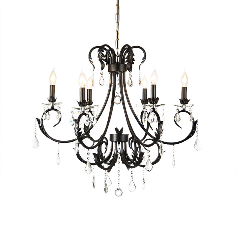 Traditional Black Candle Ceiling Pendant 6/8 Lights Metal Chandelier Lamp with Crystal Drops Clearhalo 'Ceiling Lights' 'Chandeliers' 'Modern Chandeliers' 'Modern' Lighting' 225335