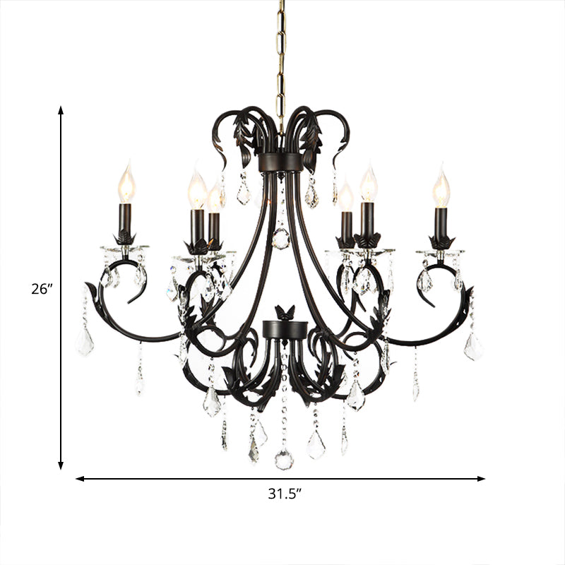 Traditional Black Candle Ceiling Pendant 6/8 Lights Metal Chandelier Lamp with Crystal Drops Clearhalo 'Ceiling Lights' 'Chandeliers' 'Modern Chandeliers' 'Modern' Lighting' 225336