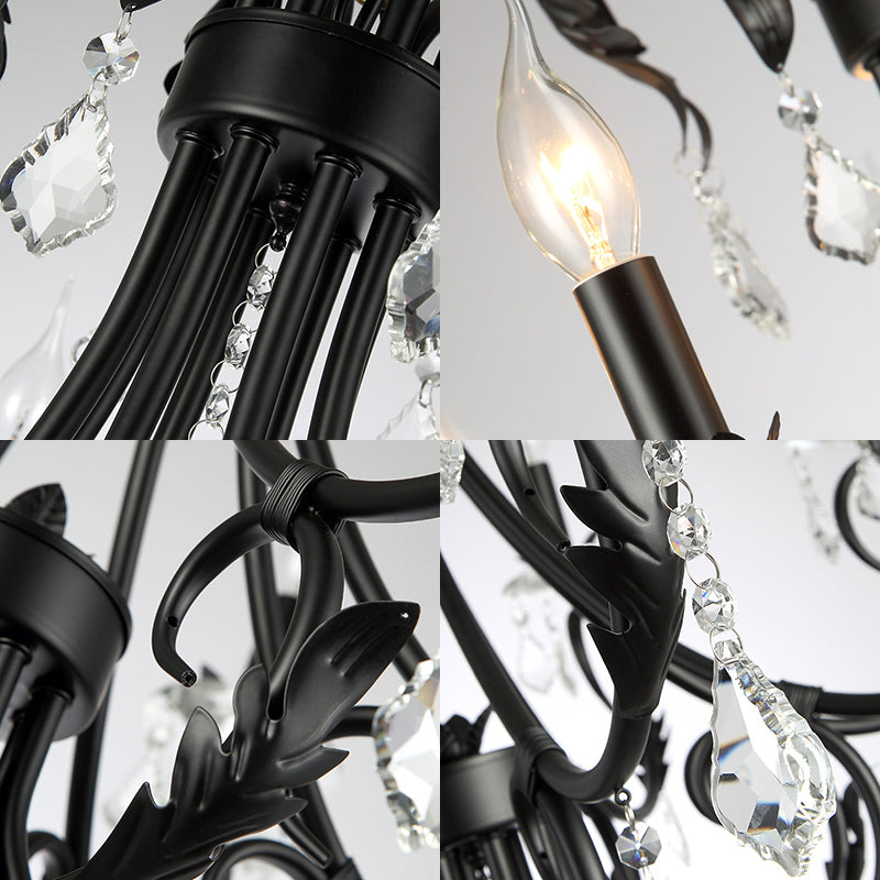 Traditional Black Candle Ceiling Pendant 6/8 Lights Metal Chandelier Lamp with Crystal Drops Clearhalo 'Ceiling Lights' 'Chandeliers' 'Modern Chandeliers' 'Modern' Lighting' 225337