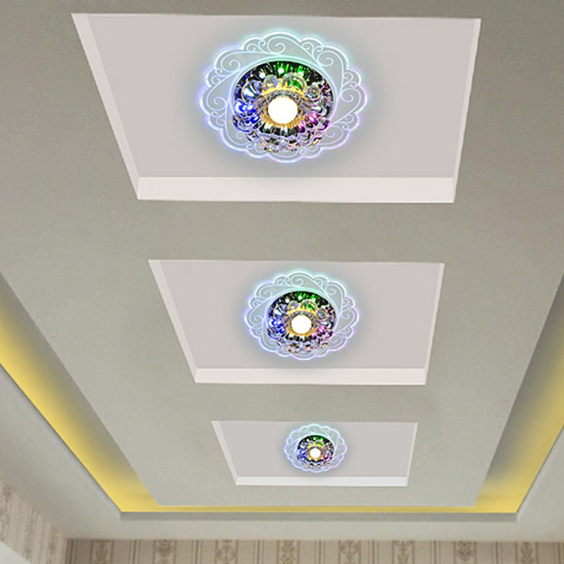Crystal Floral LED Flush Mount Modern Flushmount Ceiling Light in Clear for Entryway Clearhalo 'Ceiling Lights' 'Close To Ceiling Lights' 'Close to ceiling' 'Flush mount' Lighting' 2253383