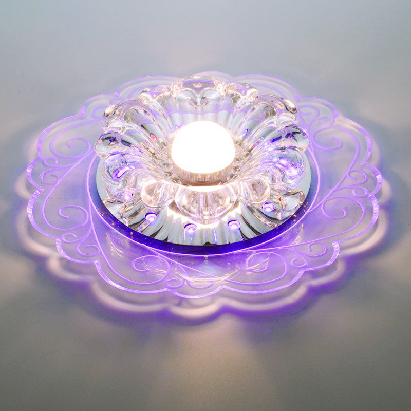Crystal Floral LED Flush Mount Modern Flushmount Ceiling Light in Clear for Entryway Clear Purple Clearhalo 'Ceiling Lights' 'Close To Ceiling Lights' 'Close to ceiling' 'Flush mount' Lighting' 2253384