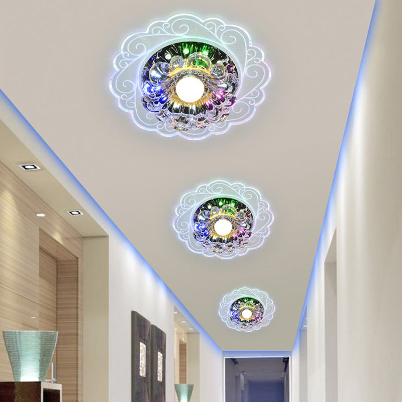 Crystal Floral LED Flush Mount Modern Flushmount Ceiling Light in Clear for Entryway Clear Multi Color Clearhalo 'Ceiling Lights' 'Close To Ceiling Lights' 'Close to ceiling' 'Flush mount' Lighting' 2253385