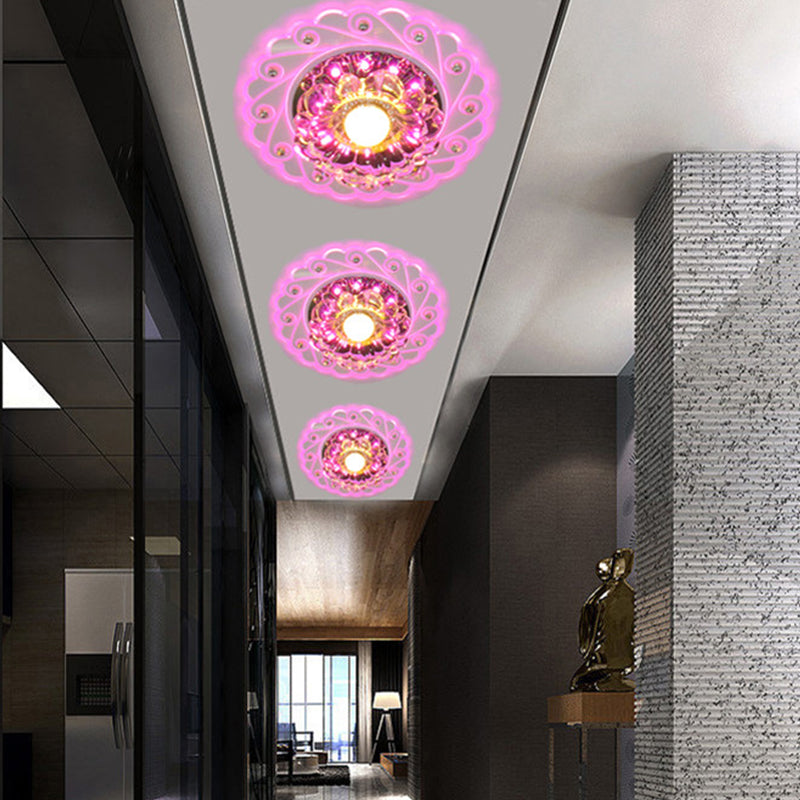 Flower Flush Crystal Ceiling Light Contemporary Clear LED Flush Mount Lighting for Passage Clearhalo 'Ceiling Lights' 'Close To Ceiling Lights' 'Close to ceiling' 'Flush mount' Lighting' 2253389