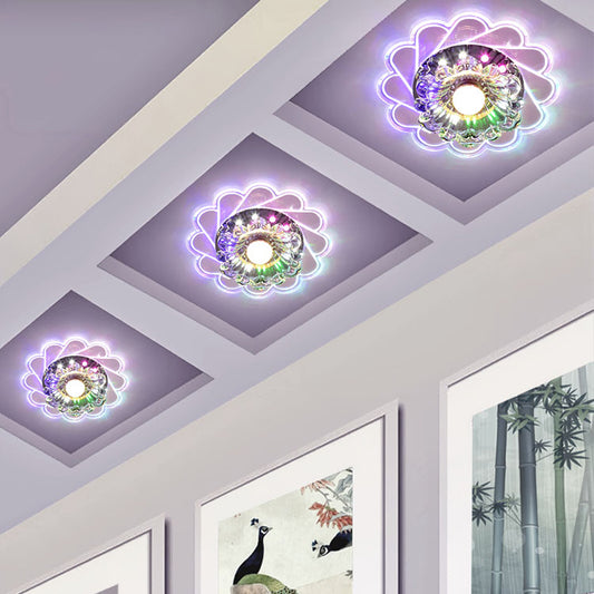 Clear Floral Flush Light Modern Style Crystal LED Flush Ceiling Light Fixture for Hallway Clearhalo 'Ceiling Lights' 'Close To Ceiling Lights' 'Close to ceiling' 'Flush mount' Lighting' 2253410