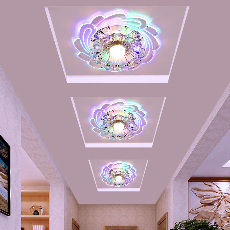 Minimalist Floral Shade Flush Mount Lighting Crystal Entryway LED Flush Mount Fixture Clearhalo 'Ceiling Lights' 'Close To Ceiling Lights' 'Close to ceiling' 'Flush mount' Lighting' 2253416