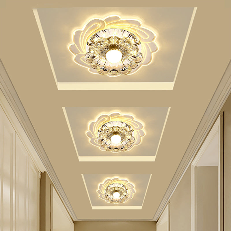 Minimalist Floral Shade Flush Mount Lighting Crystal Entryway LED Flush Mount Fixture Clearhalo 'Ceiling Lights' 'Close To Ceiling Lights' 'Close to ceiling' 'Flush mount' Lighting' 2253419