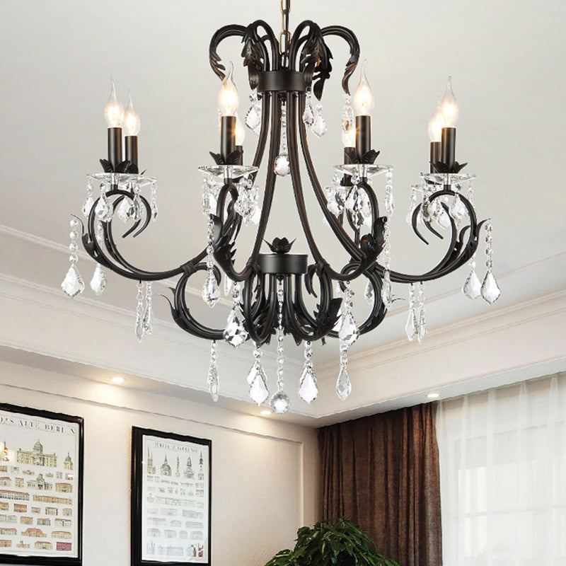 Traditional Black Candle Ceiling Pendant 6/8 Lights Metal Chandelier Lamp with Crystal Drops Clearhalo 'Ceiling Lights' 'Chandeliers' 'Modern Chandeliers' 'Modern' Lighting' 225343