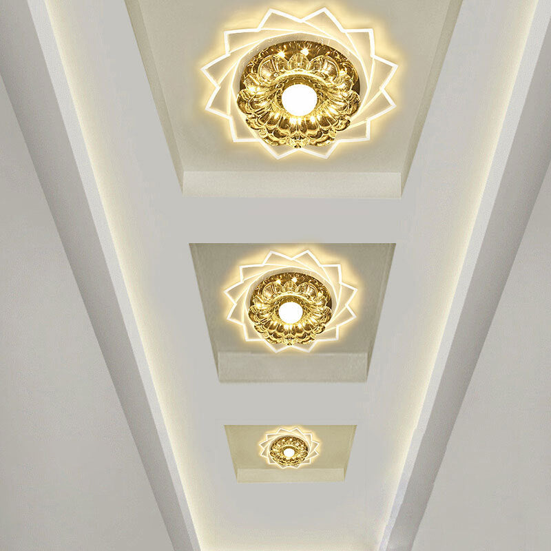 Floral Corridor Flush Ceiling Light Crystal Contemporary LED Flush Mount Lighting in Clear Clear Warm Clearhalo 'Ceiling Lights' 'Close To Ceiling Lights' 'Close to ceiling' 'Flush mount' Lighting' 2253433