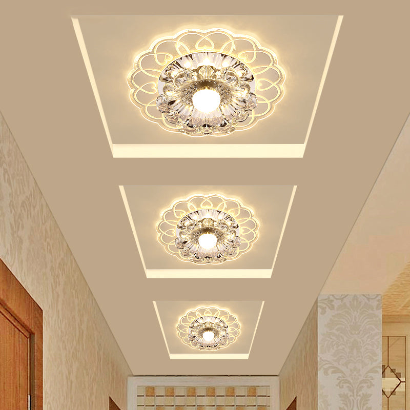 Crystal Flower LED Flush Mount Light Simplicity Clear Flush Mount Ceiling Light for Entryway Clearhalo 'Ceiling Lights' 'Close To Ceiling Lights' 'Close to ceiling' 'Flush mount' Lighting' 2253440