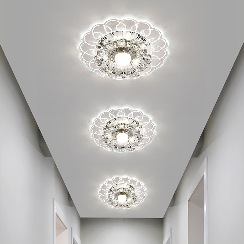 Crystal Flower LED Flush Mount Light Simplicity Clear Flush Mount Ceiling Light for Entryway Clearhalo 'Ceiling Lights' 'Close To Ceiling Lights' 'Close to ceiling' 'Flush mount' Lighting' 2253442