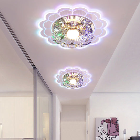 Flower Shade LED Flush Mount Light Simplicity Crystal Corridor Flush Mount Ceiling Light in Clear Clearhalo 'Ceiling Lights' 'Close To Ceiling Lights' 'Close to ceiling' 'Flush mount' Lighting' 2253491