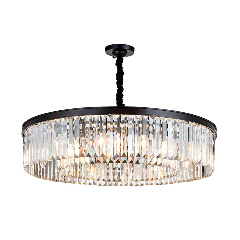 16"/23.5"/31.5" Dia Round Crystal Chandelier Modern 4/8/12-Light Black Flush Mount Light Clearhalo 'Ceiling Lights' 'Chandeliers' 'Modern Chandeliers' 'Modern' Lighting' 225350