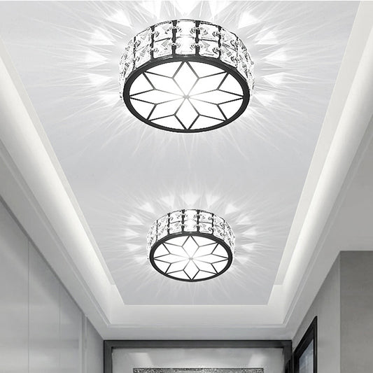 Beveled Crystal Drum Flush Mount Lighting Minimalist Black LED Flush Mount in White Light Black White Clearhalo 'Ceiling Lights' 'Close To Ceiling Lights' 'Close to ceiling' 'Flush mount' Lighting' 2253503