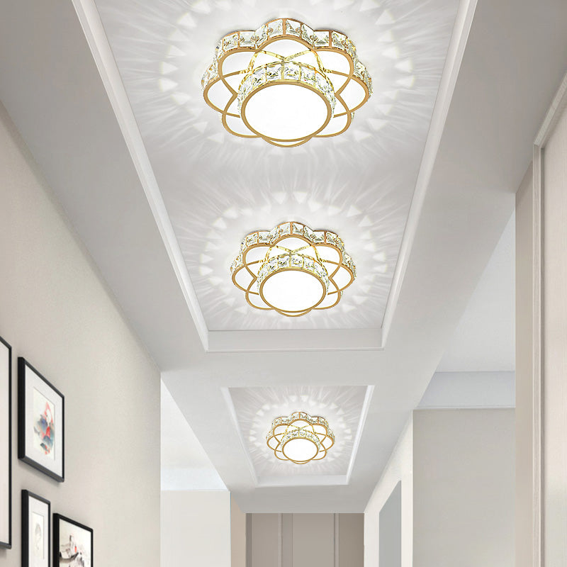 Floral Flush Ceiling Light Contemporary Crystal-Encrusted Gold LED Flush Mount Lighting Fixture Gold White Clearhalo 'Ceiling Lights' 'Close To Ceiling Lights' 'Close to ceiling' 'Flush mount' Lighting' 2253513