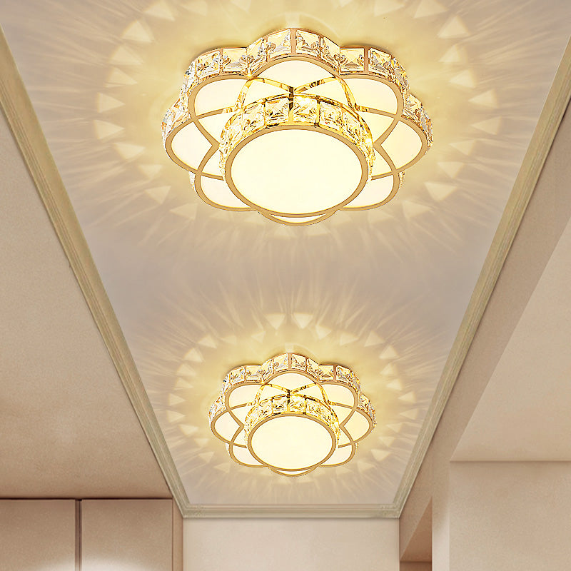 Floral Flush Ceiling Light Contemporary Crystal-Encrusted Gold LED Flush Mount Lighting Fixture Gold Warm Clearhalo 'Ceiling Lights' 'Close To Ceiling Lights' 'Close to ceiling' 'Flush mount' Lighting' 2253514