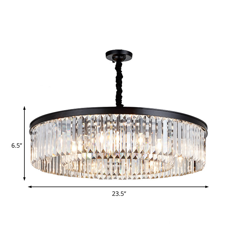 16"/23.5"/31.5" Dia Round Crystal Chandelier Modern 4/8/12-Light Black Flush Mount Light Clearhalo 'Ceiling Lights' 'Chandeliers' 'Modern Chandeliers' 'Modern' Lighting' 225352