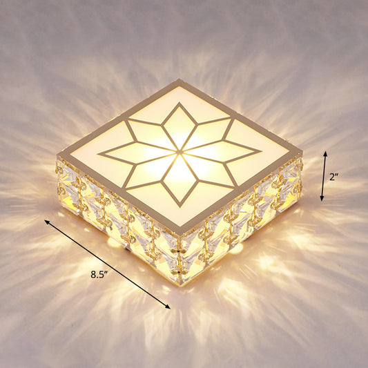 Gold Square LED Flush Mount Light Simplicity Crystal Embedded Flush Mount Ceiling Light for Foyer Gold 8.5" Warm Clearhalo 'Ceiling Lights' 'Close To Ceiling Lights' 'Close to ceiling' 'Flush mount' Lighting' 2253523