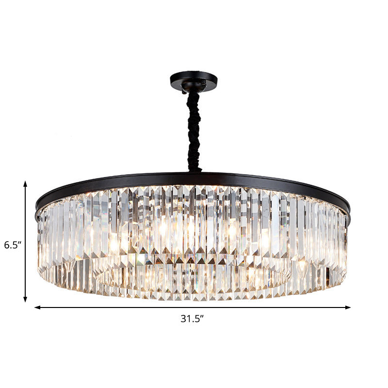 16"/23.5"/31.5" Dia Round Crystal Chandelier Modern 4/8/12-Light Black Flush Mount Light Clearhalo 'Ceiling Lights' 'Chandeliers' 'Modern Chandeliers' 'Modern' Lighting' 225353