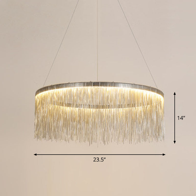 Fringed Round Living Room Ceiling Lighting Metal Post-Modern Hanging Pendant Light Silver 23.5" Clearhalo 'Ceiling Lights' 'Modern Pendants' 'Modern' 'Pendant Lights' 'Pendants' Lighting' 2253547