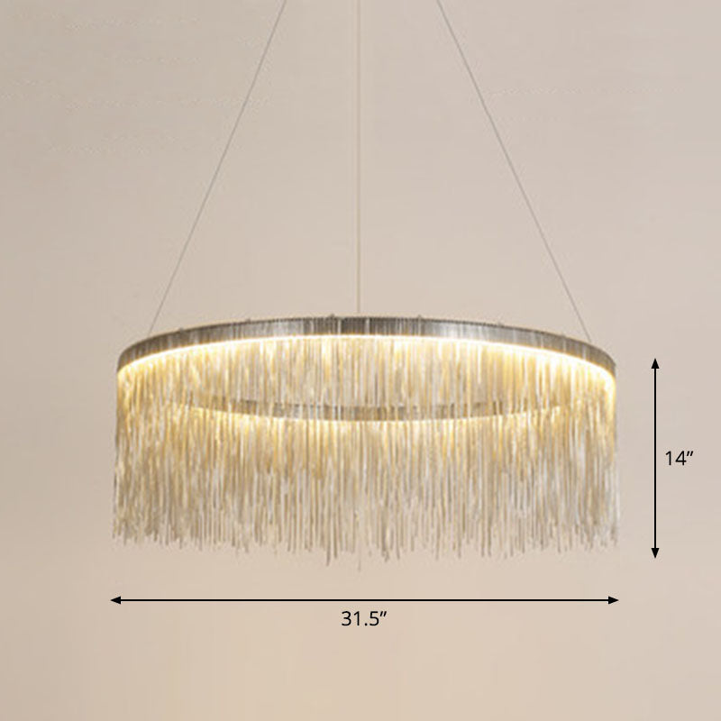 Fringed Round Living Room Ceiling Lighting Metal Post-Modern Hanging Pendant Light Silver 31.5" Clearhalo 'Ceiling Lights' 'Modern Pendants' 'Modern' 'Pendant Lights' 'Pendants' Lighting' 2253549