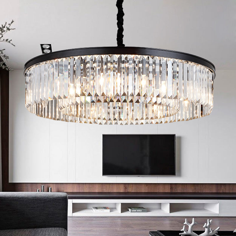 16"/23.5"/31.5" Dia Round Crystal Chandelier Modern 4/8/12-Light Black Flush Mount Light Black 31.5" Clearhalo 'Ceiling Lights' 'Chandeliers' 'Modern Chandeliers' 'Modern' Lighting' 225355